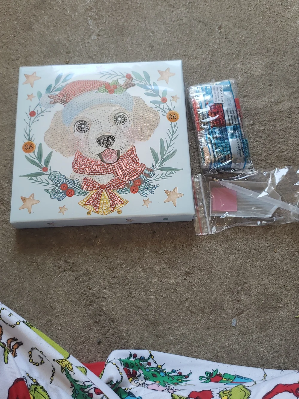 Festive Dog Diamond Art Kit - White and Multicolor